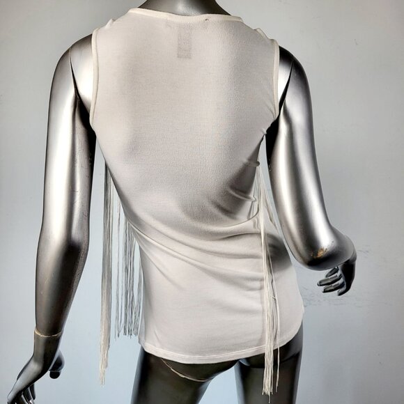 NWT~$60~INC~INTERNATIONAL CONCEPTS~S~WHITE FRINGE SLEEVELESS T-SHIRT TANK TOP - Picture 14 of 16